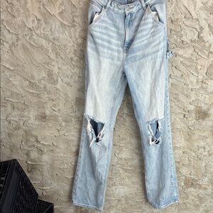 Pac Sun Light Distressed Carpenter Flare Jeans Worn 1X 27 Retro moto